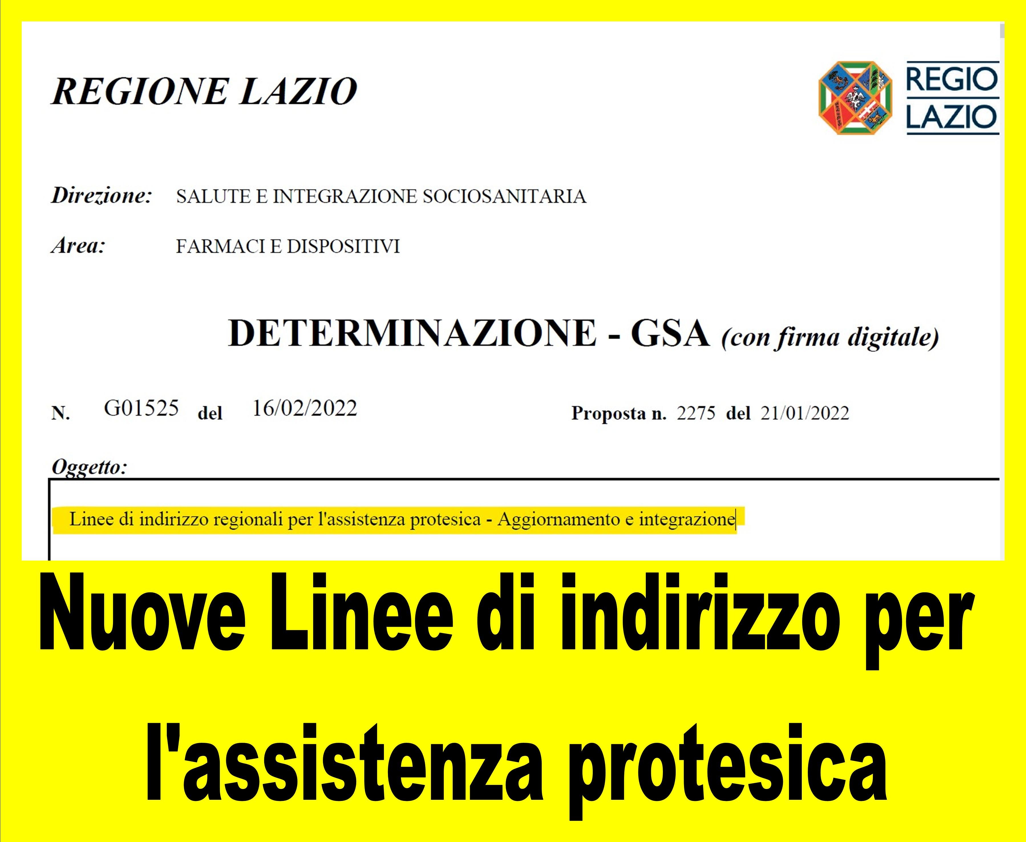 REGIONE LAZIO - AGGIORNAMENTO DIRETTIVE ASSISTENZA PROTESICA
