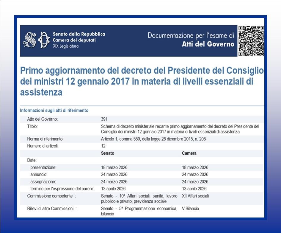 PRIMA REVISIONE DPCM LEA 2017 – AGGIORNAMENTI ASSISTENZA PROTESICA